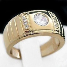 1Ct Cut Round Lab Created Diamond Men&#39;s Wedding Band Ring 14k Yellow Gold Plated - £120.22 GBP