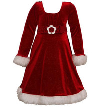 Bonnie Jean Baby Girls Red Sparkle Velvet Faux Fur Cuff Christmas Dress, 24Mo - £18.19 GBP