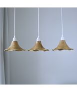 Set of 3 Wooden Pendant Lights, Handmade Wave Shade, Eco-Friendly Lighting - $550.00