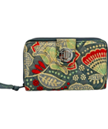 Vera Bradley wallet clutch with strap, 8 x 4.5 inch - gray pink green fl... - $35.27 CAD