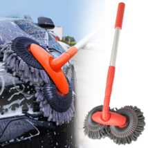 Rotating 2 Head Car Wash Mop with Adjustable Telescoping Pole for Detailing Cars - £21.02 GBP