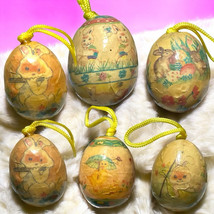 Vintage Decoupage Easter Egg Ornaments Lot of 6 Paper Mache Bunnies Chicks 2” - £16.98 GBP