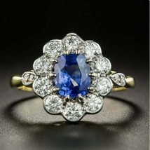 Vintage Kunst Deko Saphir Künstlicher Diamant Hochzeit Ring 14K Vergolde... - $269.11