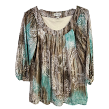 Dressbarn Womens Blouse Multicolor Abstract 3/4 Sleeve Scoop Neck Pullover L - £20.19 GBP