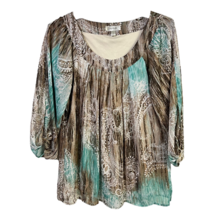 Dressbarn Womens Blouse Multicolor Abstract 3/4 Sleeve Scoop Neck Pullover L - £19.25 GBP