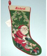 Sferra Santa Needlepoint Stocking Embroidered Name "Richard" Hand Stitched  - $82.00