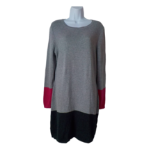 Nicole Miller NY Knit Sweater Dress Gray Pink Color Block Women size Large - £15.56 GBP