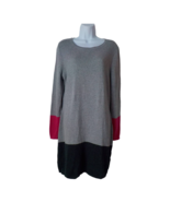 Nicole Miller NY Knit Sweater Dress Gray Pink Color Block Women size Large - £15.63 GBP