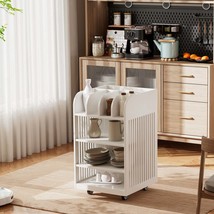 White Kitchen Island Cart: 4-Tier, Spice Rack, Lockable - £136.05 GBP