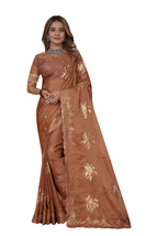 Designer Rust Sequence Resham Zarkan Embroidery Sari Soft Silk Party Wea... - £65.87 GBP