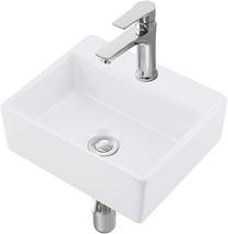 Vasoyo Small Wall Mount Corner Bathroom Vessel Sink White Rectangle Porcelain - £61.00 GBP