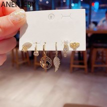 ANENJERY Silver Color Hoop Earrings Set for Women Geometric Honeybee Feather 6-p - £15.26 GBP