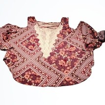 Living Doll Pink and Red Floral Crochet Cold Shoulder Top Plus Size 2XL NWT - £19.35 GBP