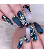 24Pcs Rhinestone Glitter Marble Grain Design Full Cover Press on Nails - €9,58 EUR