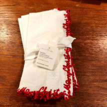NWT SET 4 Merry Christmas RED/WHITE Embroidered Napkin NEW $56 20&quot; LINEN... - £26.43 GBP
