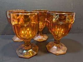 4x Vintage Imperial Colonial Pattern Carnival Glass Goblets Marigold 5.5... - £22.08 GBP