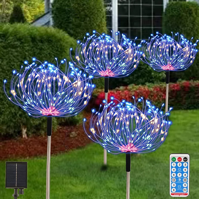4PC Solar Garden Decor LED Firework Lights with 8 Lighting Modes Remote Control  - £82.29 GBP