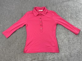 Tory Burch Polo Shirt Womens Medium Pink 3/4 Sleeve Logo Buttons Collar ... - $34.64