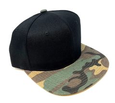 Black &amp; Green Woodland Camo 2 Tone Flat Bill Adjustable Snapback Hat - £10.14 GBP