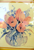 Rosalind Oesterle Watercolor Tulips In Vase Floral Bouquet Painting - $876.69 MXN