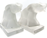 Pair of Vintage Frosted Glass Elephant Figurines on Clear Glass Bases - £61.44 GBP