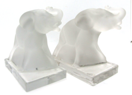 Pair of Vintage Frosted Glass Elephant Figurines on Clear Glass Bases - £61.18 GBP