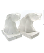 Pair of Vintage Frosted Glass Elephant Figurines on Clear Glass Bases - £61.24 GBP