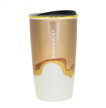 Starbucks Gold Sparkle Glitter Blend Ceramic Traveler Tumbler Coffee Cup 12 oz - £59.88 GBP