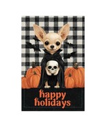 Halloween Chihuahua Garden Flag – “Happy Holidays” Plaid Pumpkin  - $220.51 MXN