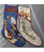 2 Vintage Needlepoint Christmas Stocking Red Velvet Back Angels 18 X 7 L... - $38.64 CAD