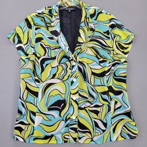 Evan-Picone Women Shirt Size 16 Green Preppy Boho Cap Sleeves Button Up V-Neck - £9.13 GBP