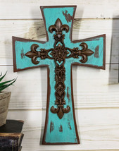 Rustic Southwestern Tuscany French Fleur De Lis Antiqued Turquoise Wall ... - £28.31 GBP