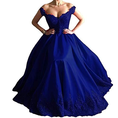 Kivary Plus Size Beaded Lace Off The Shoulder Long Prom Evening Dress Royal Blue