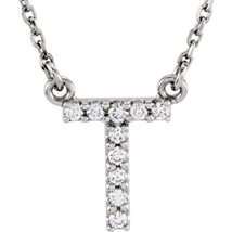 Precious Stars 14K White Gold .08CTW White Diamond Initial T Pendant Necklace - £315.05 GBP