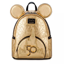 Walt Disney World 50th Anniversary Genuine Leather 24k Gold Loungefly Ba... - $449.99