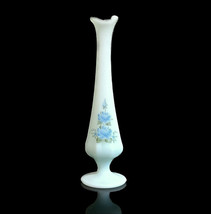 Fenton Swung Bud Vase Lime Sherbet Satin Glass Hand Painted Signed VTG 8 1/4”H - £22.78 GBP