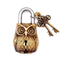 Padlock Lock with Keys Working Functional Brass owl shape Finish - £34.89 GBP