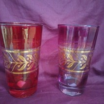 Mid Century Barware Glasses Set Of 2 Burgundy &amp; Gold Guild - $21.78