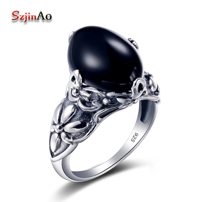 Women Charm Black Agate Ring Viking sterling-silver-jewelry 925 Silver Jewelry b - £41.98 GBP