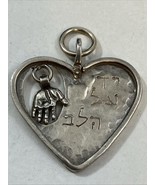 Unique Israel Hebrew “Hand Of The Heart” Sterling Silver 925 1.5” Pendan... - $33.78 CAD