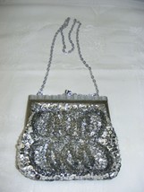 Vintage Retro Silver Beaded + Sequins Purse Handbag - $578.04 MXN