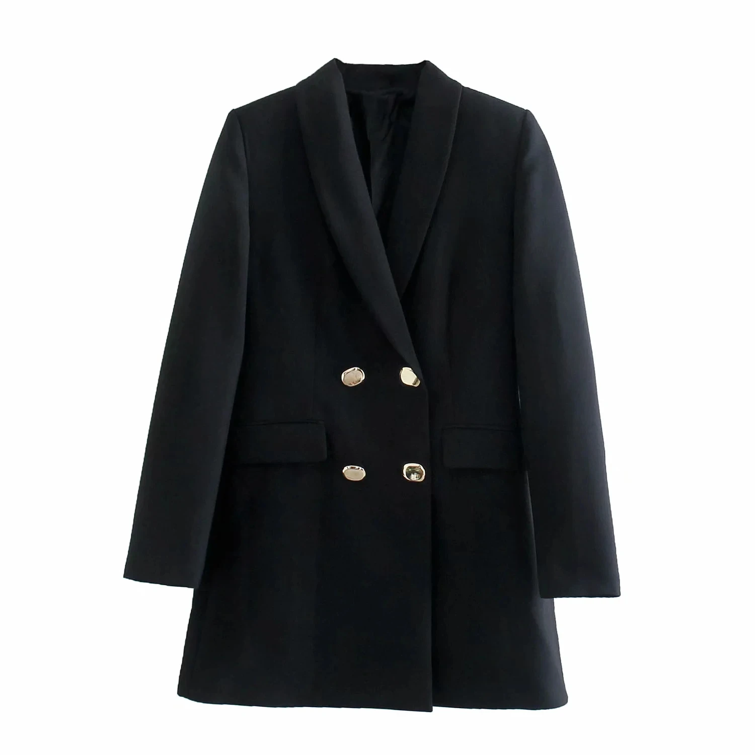 TTBD 2021 Women  long double-breasted blazer Coat Vintage Long Sleeve Pockets Fe - £150.79 GBP