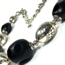 Brighton Necklace Mirage Black Chunky Silver tone Beads 20&quot; - £26.73 GBP