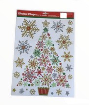 Christmas Window Clings Tree Snowflakes Sticks to Windows and More 19 PC Holiday - £10.86 GBP
