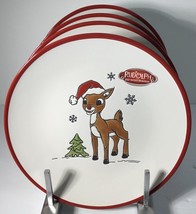 4 Salad Plates Rudolph The Red Nosed Reindeer 8.25” Christmas Red Border... - $58.36