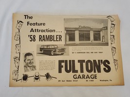 VINTAGE 1958 Rambler / Fulton&#39;s Garage Newspaper Advertisement - $19.79