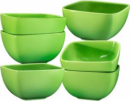 Ceramic Square Bowls Set of 6 Cereal Salad Pasta Bowls Set 26 Oz Green - £47.84 GBP