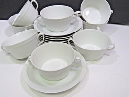 8 Furstenberg Porcelain Double Handled White Cream Soups &amp; 7 Underplates... - $99.00