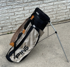 Vintage Ping Karsten Golf Hoofer Carry Bag 4 Divider Black Gold USA Made - $98.99