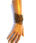 Vtg Hinged Bronze Tone Cuff Bracelet Abstract Clam Shell Design Unique U... - €13,14 EUR